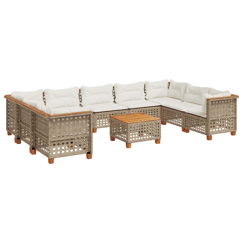 Set Divano da Giardino 10 pz con Cuscini Beige in Polyrattan | homemem39