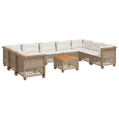 Set Divano da Giardino 10 pz con Cuscini Beige in Polyrattan | homemem39