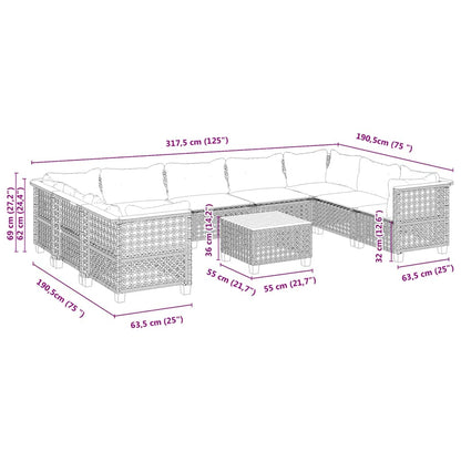 Set Divano da Giardino 10 pz con Cuscini Beige in Polyrattan | homemem39