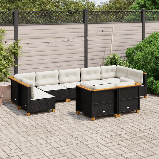 Set Divani da Giardino 9 pz con Cuscini Nero in Polyrattan - homemem39