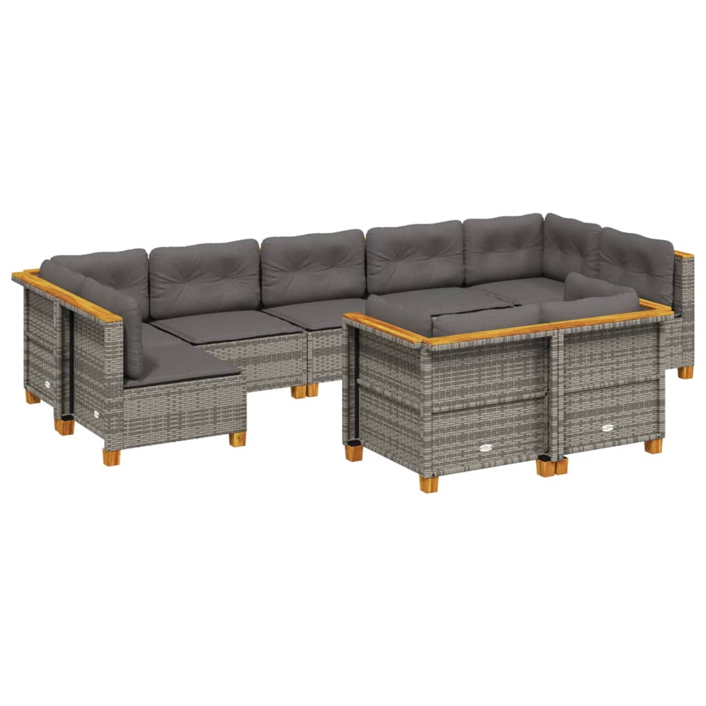 Set Divano da Giardino 9 pz con Cuscini Grigio in Polyrattan - homemem39