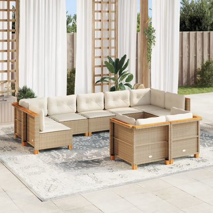 Set Divano da Giardino 9 pz con Cuscini Beige in Polyrattan - homemem39
