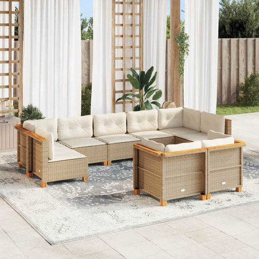 Set Divano da Giardino 9 pz con Cuscini Beige in Polyrattan - homemem39