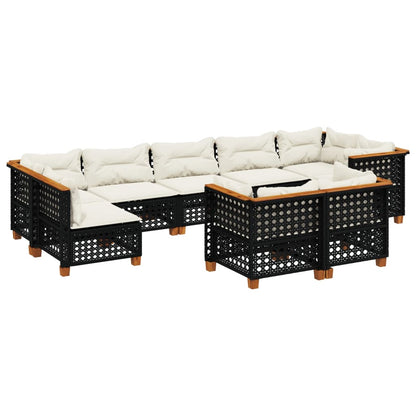 Set Divani da Giardino 9 pz con Cuscini Nero in Polyrattan | homemem39