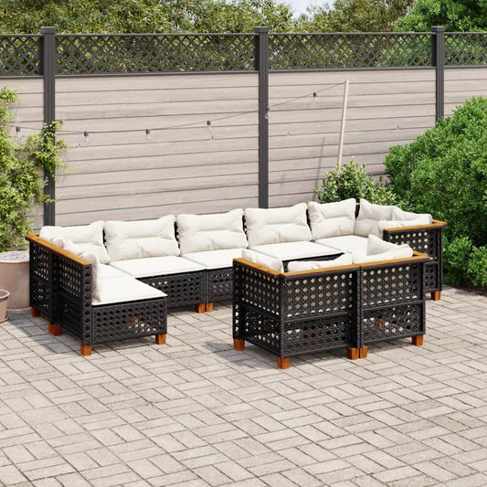Set Divani da Giardino 9 pz con Cuscini Nero in Polyrattan - homemem39