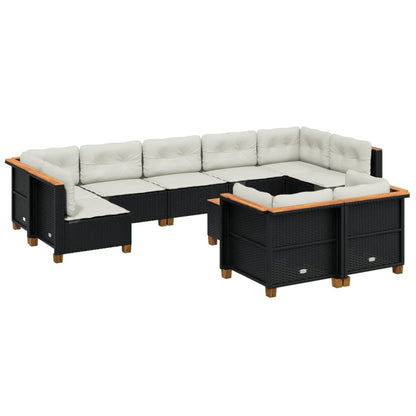 Set Divani da Giardino 10pz con Cuscini in Polyrattan Nero - homemem39