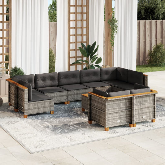 Set Divano da Giardino 10 pz con Cuscini Grigio in Polyrattan - homemem39