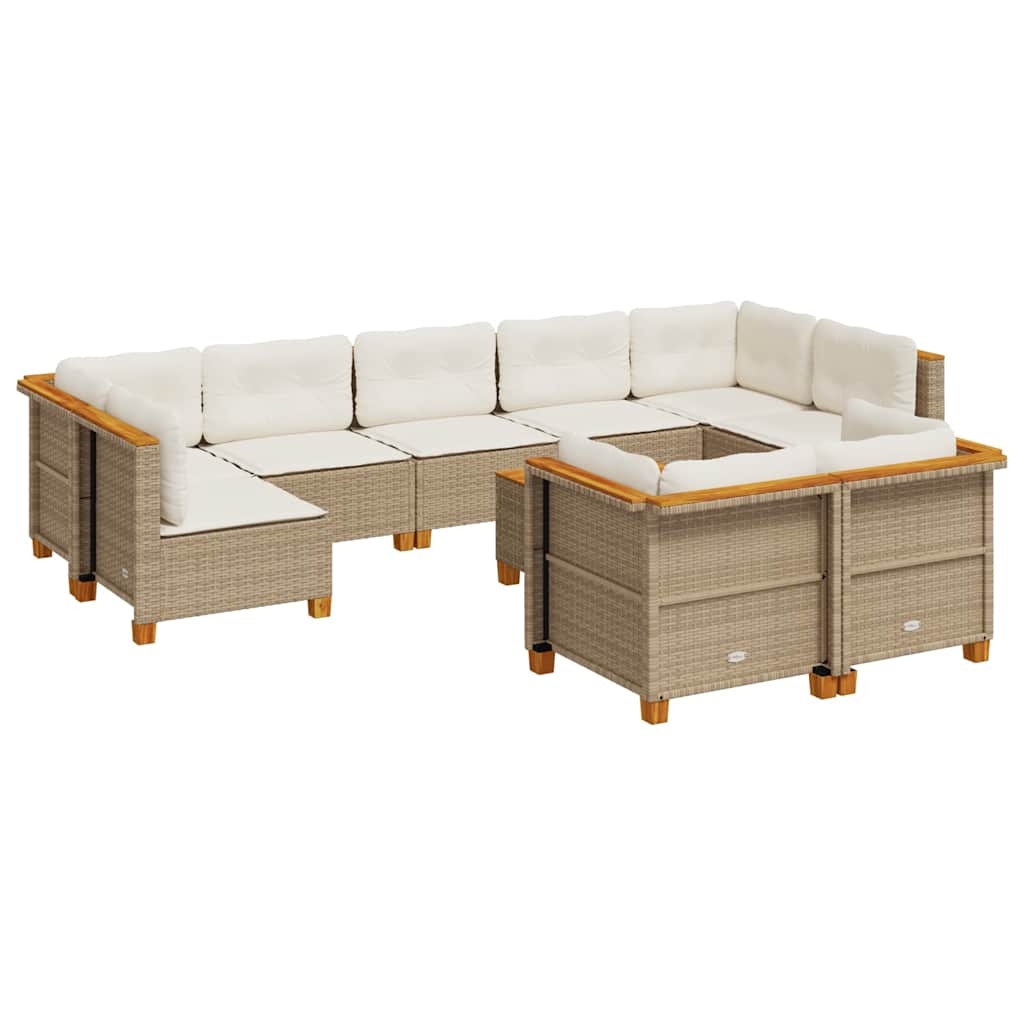 Set Divano da Giardino 10 pz con Cuscini Beige in Polyrattan - homemem39