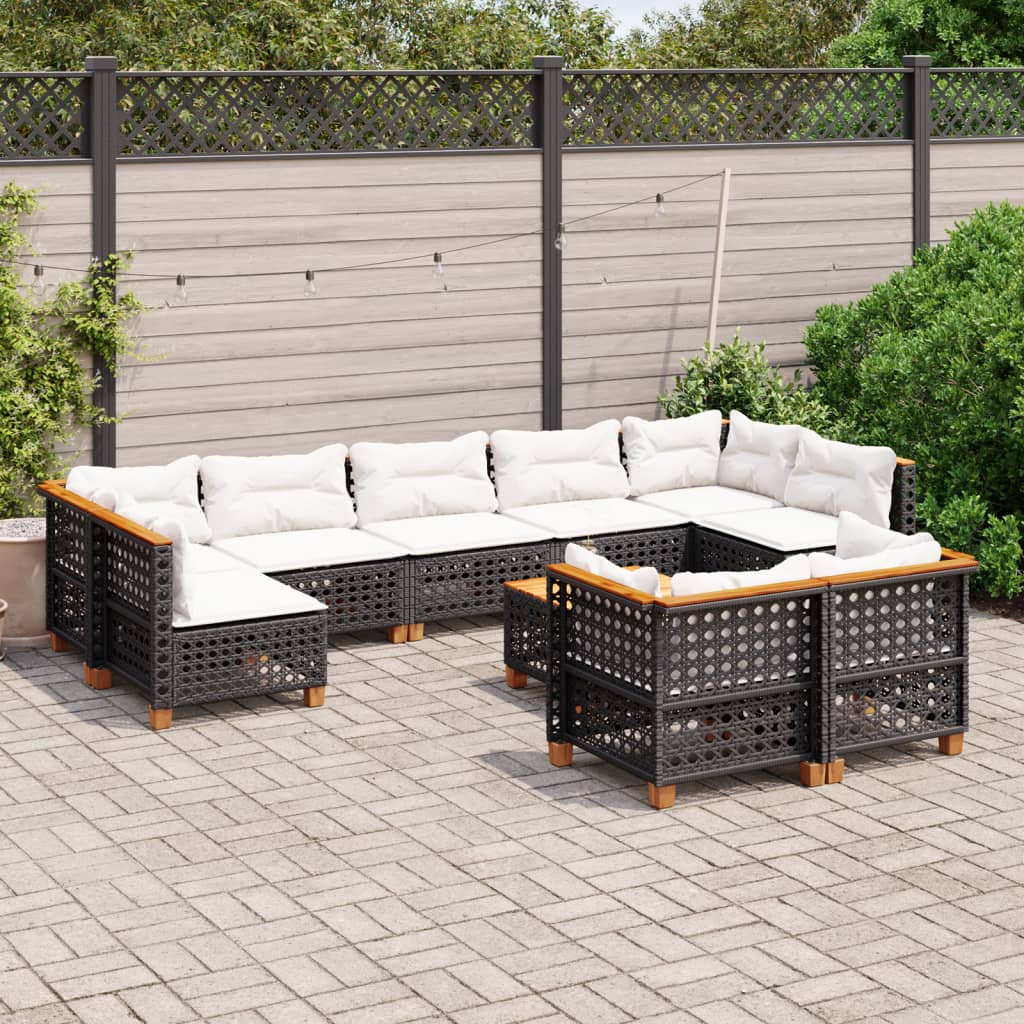 Set Divani da Giardino 10pz con Cuscini in Polyrattan Nero - homemem39