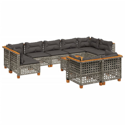 Set Divano da Giardino 10 pz con Cuscini Grigio in Polyrattan - homemem39