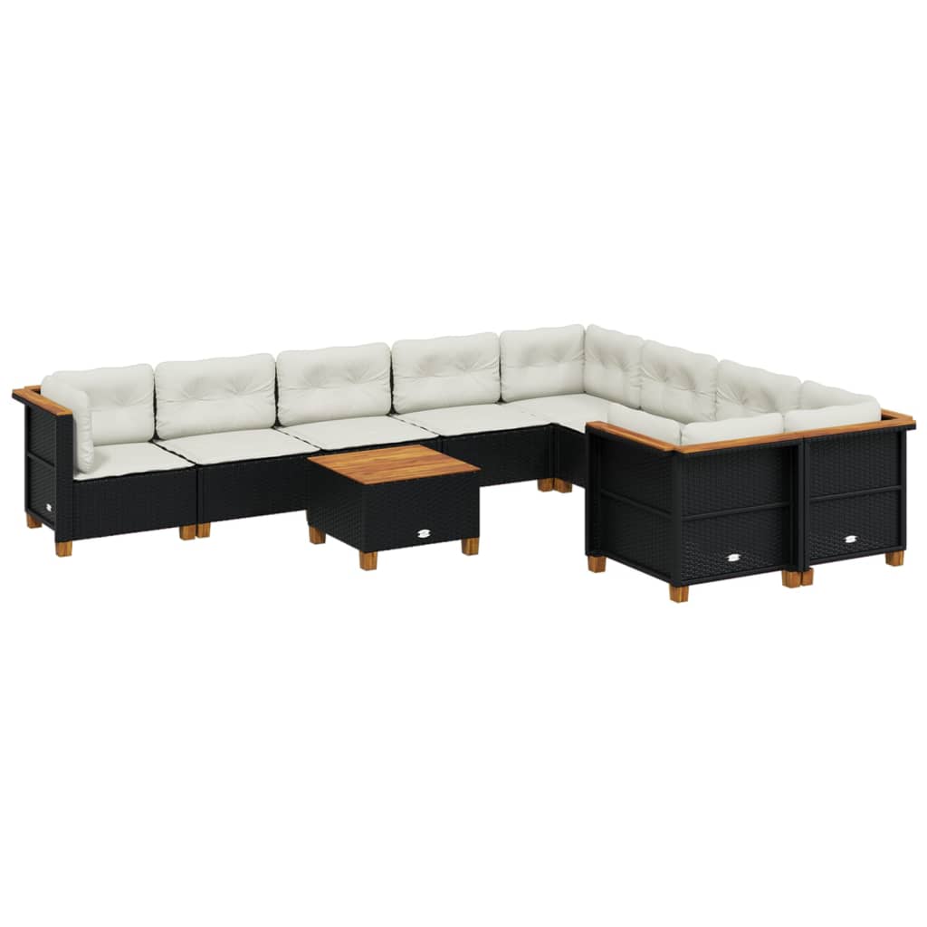 Set Divani da Giardino 10pz con Cuscini in Polyrattan Nero - homemem39