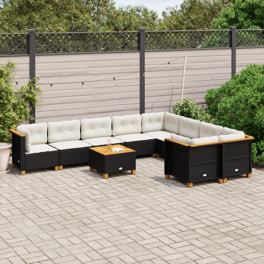 Set Divani da Giardino 10pz con Cuscini in Polyrattan Nero - homemem39