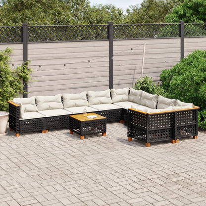 Set Divani da Giardino 10pz con Cuscini in Polyrattan Nero | homemem39