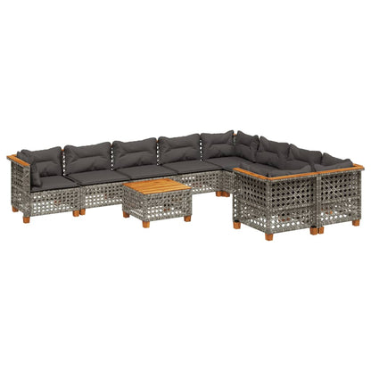 Set Divano da Giardino 10 pz con Cuscini Grigio in Polyrattan - homemem39