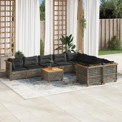 Set Divano da Giardino 10 pz con Cuscini Grigio in Polyrattan - homemem39