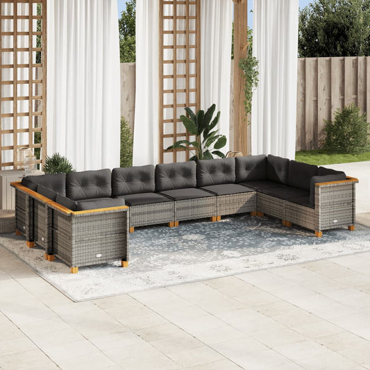 Set Divano da Giardino 10 pz con Cuscini Grigio in Polyrattan - homemem39