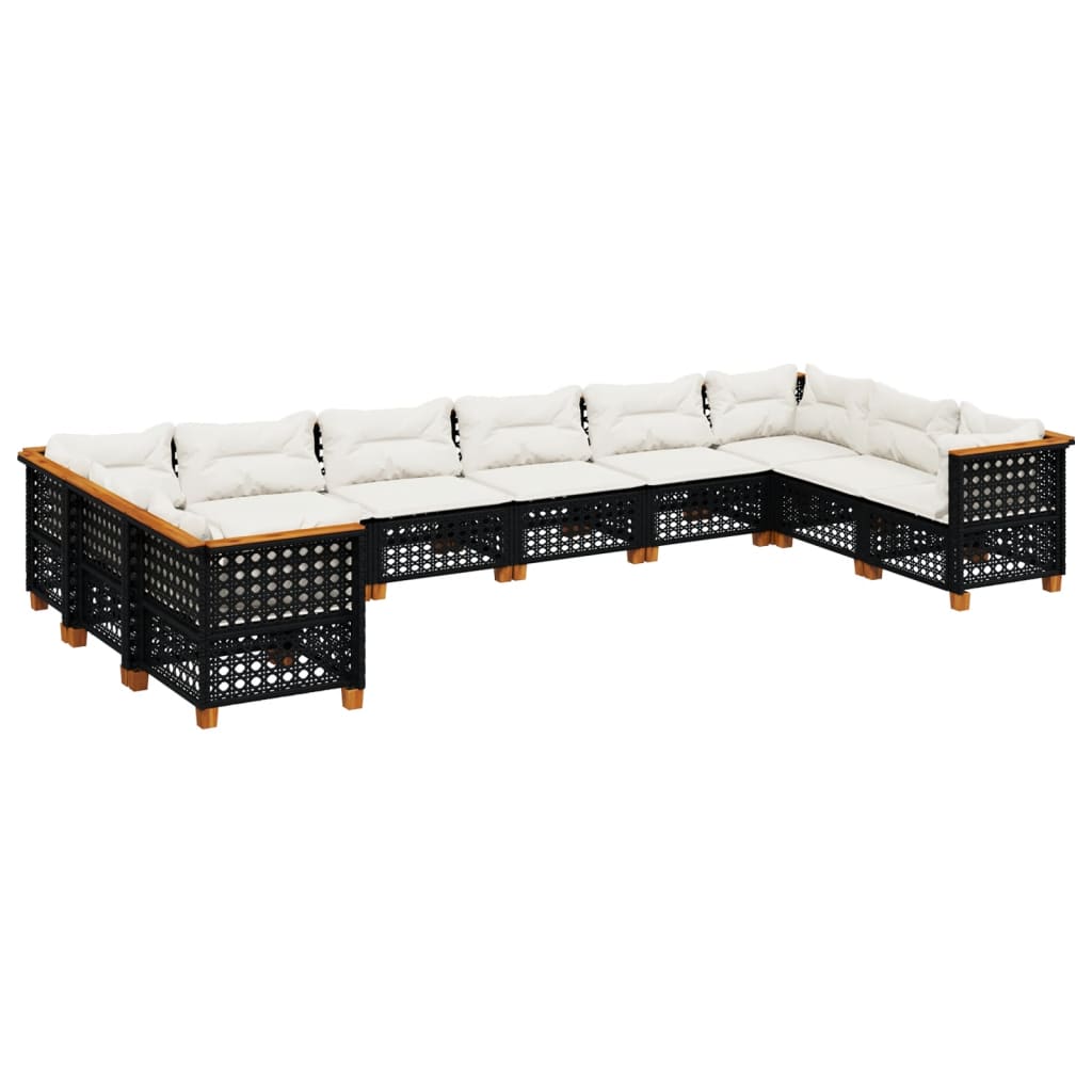 Set Divani da Giardino 10pz con Cuscini in Polyrattan Nero - homemem39