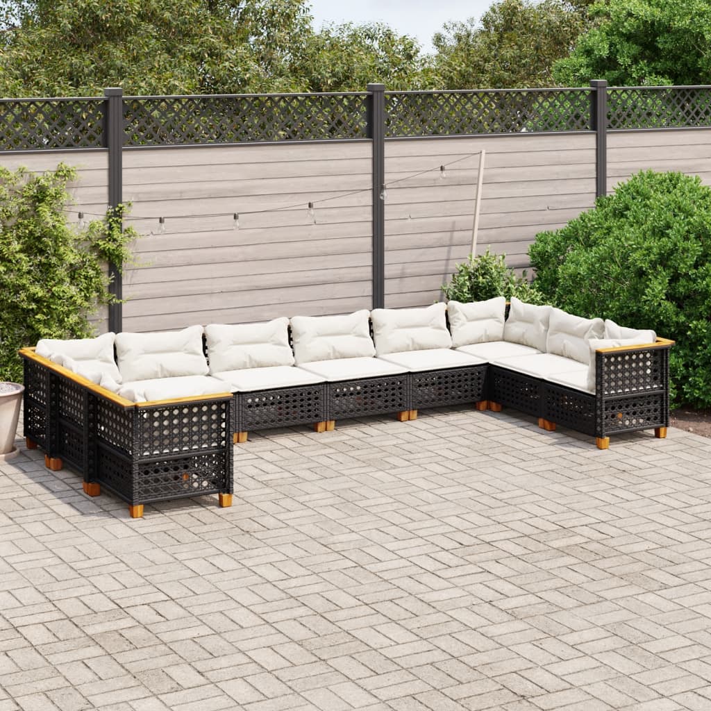 Set Divani da Giardino 10pz con Cuscini in Polyrattan Nero - homemem39