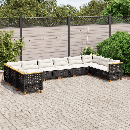 Set Divani da Giardino 10pz con Cuscini in Polyrattan Nero - homemem39
