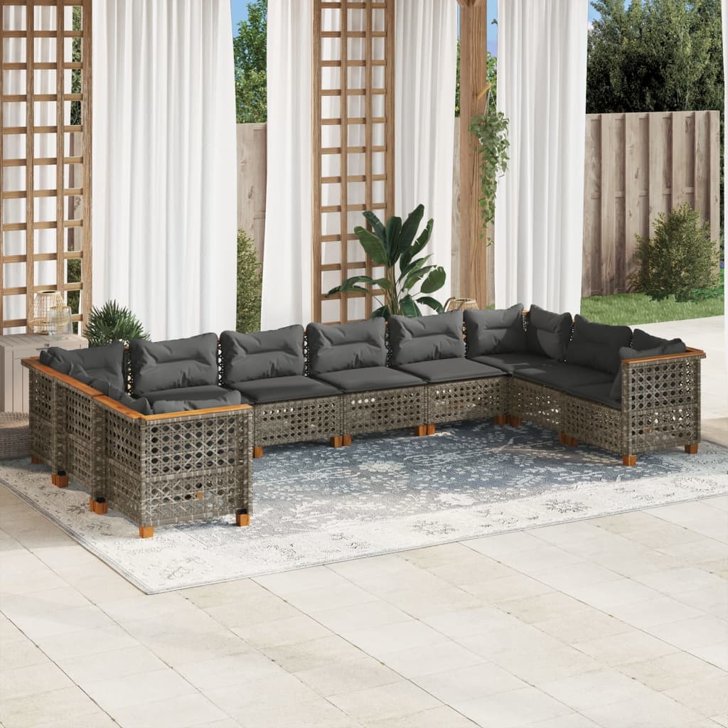 Set Divano da Giardino 10 pz con Cuscini Grigio in Polyrattan - homemem39