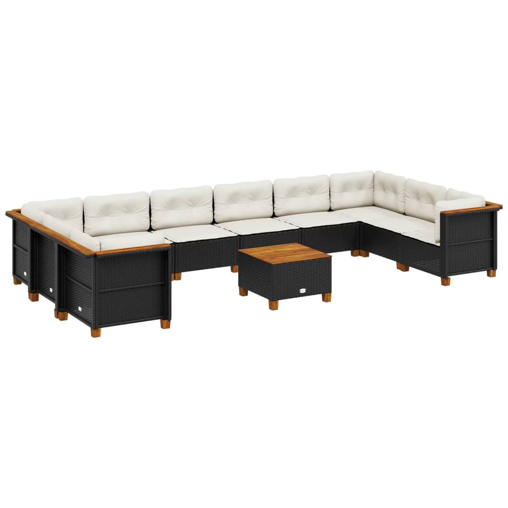 Set Divani da Giardino 11 pz con Cuscini in Polyrattan Nero - homemem39