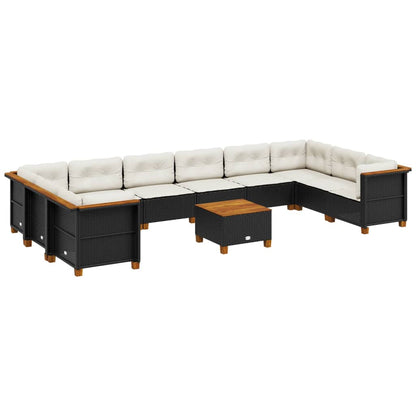 Set Divani da Giardino 11 pz con Cuscini in Polyrattan Nero - homemem39