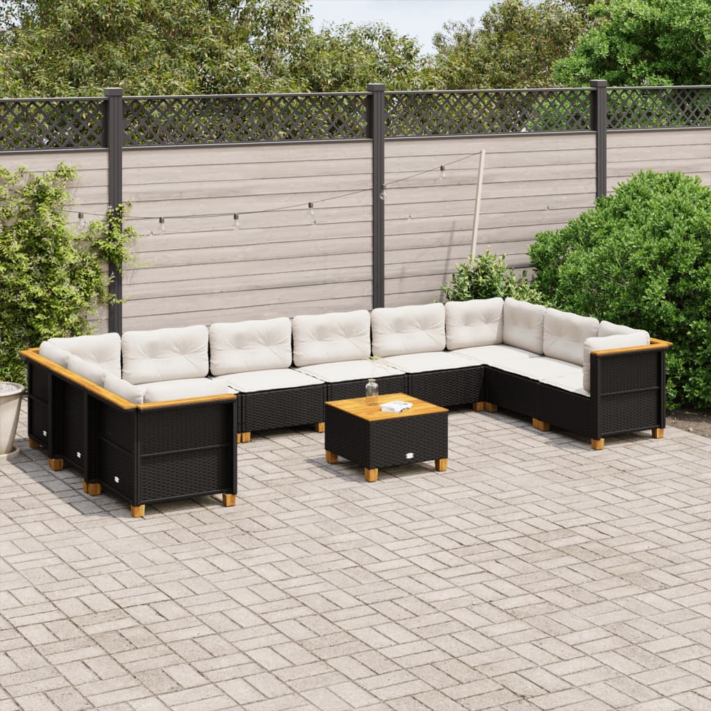 Set Divani da Giardino 11 pz con Cuscini in Polyrattan Nero - homemem39