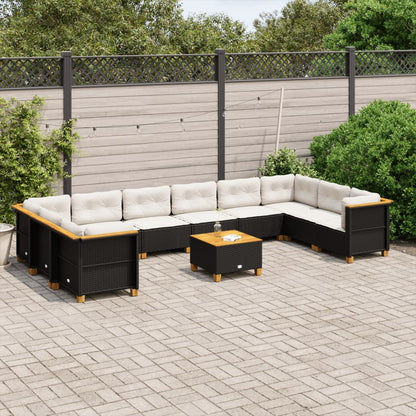 Set Divani da Giardino 11 pz con Cuscini in Polyrattan Nero - homemem39