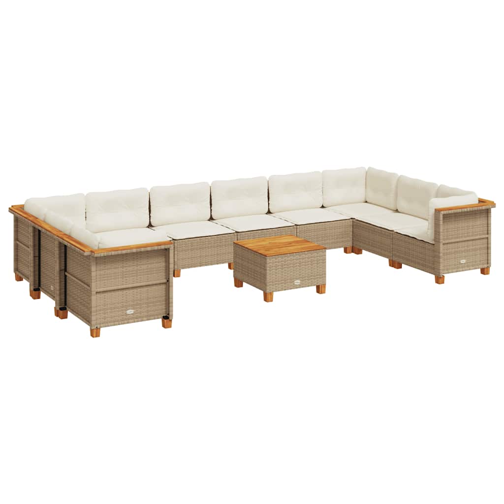 Set Divani da Giardino 11 pz con Cuscini Beige in Polyrattan - homemem39