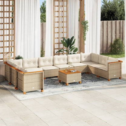 Set Divani da Giardino 11 pz con Cuscini Beige in Polyrattan - homemem39
