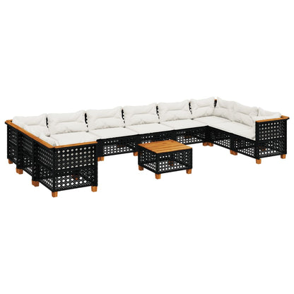 Set Divani da Giardino 11 pz con Cuscini in Polyrattan Nero - homemem39