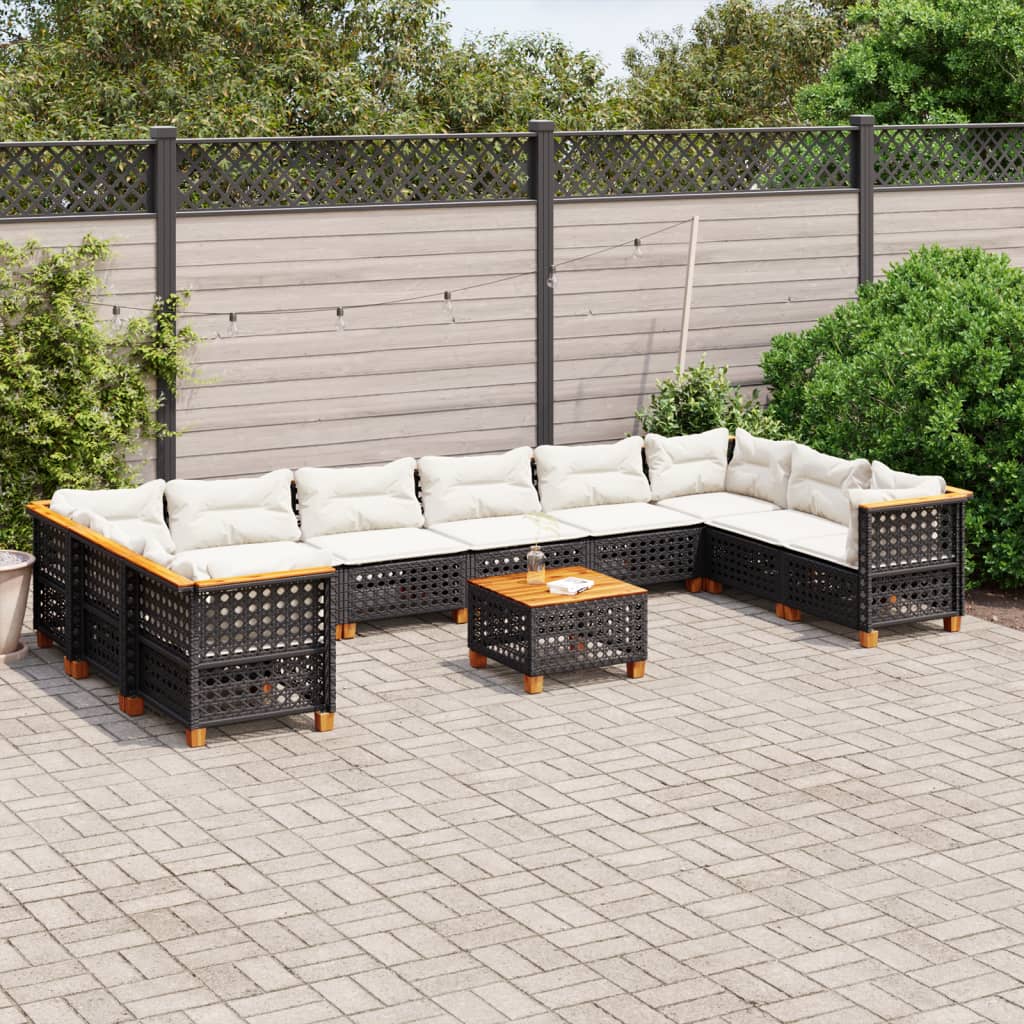 Set Divani da Giardino 11 pz con Cuscini in Polyrattan Nero - homemem39