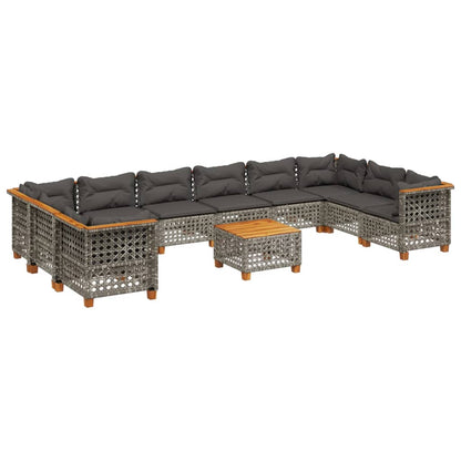 Set Divani da Giardino 11 pz con Cuscini in Polyrattan Grigio | homemem39