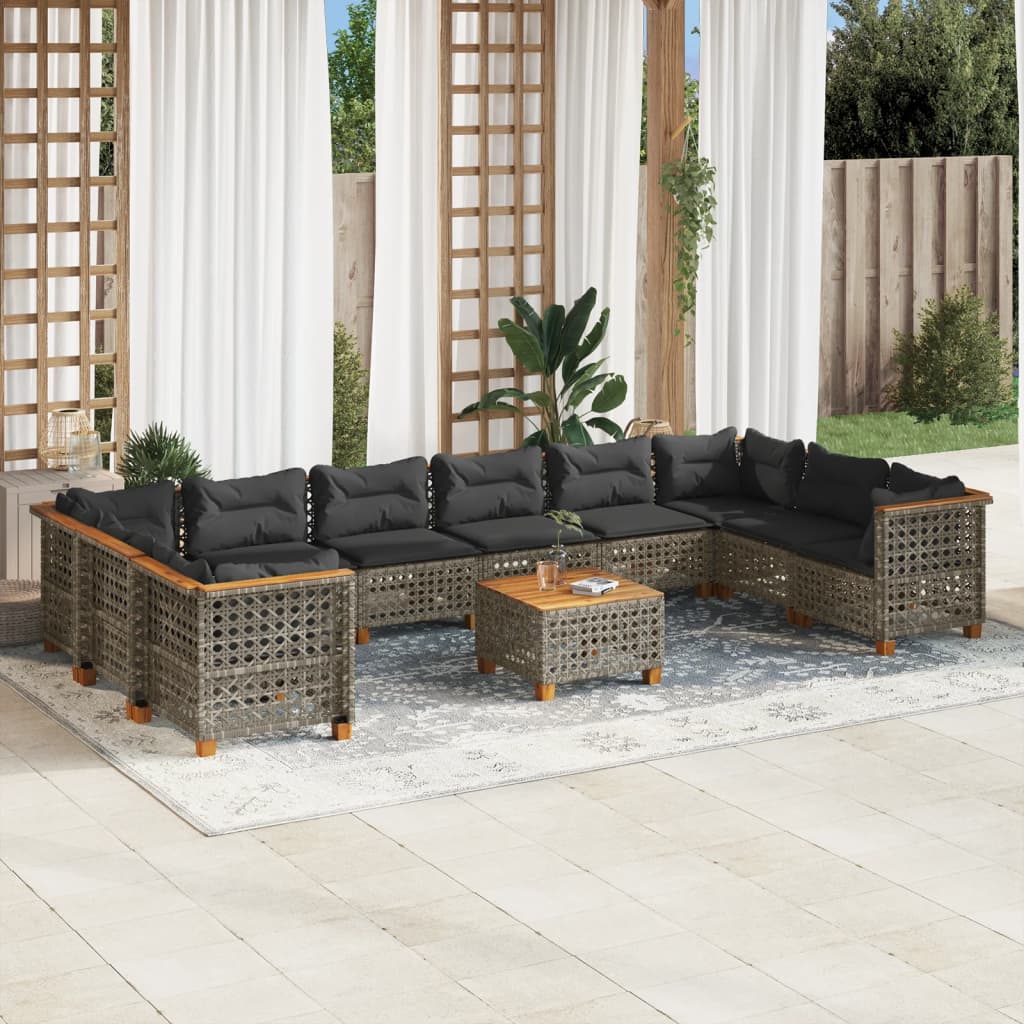 Set Divani da Giardino 11 pz con Cuscini in Polyrattan Grigio | homemem39