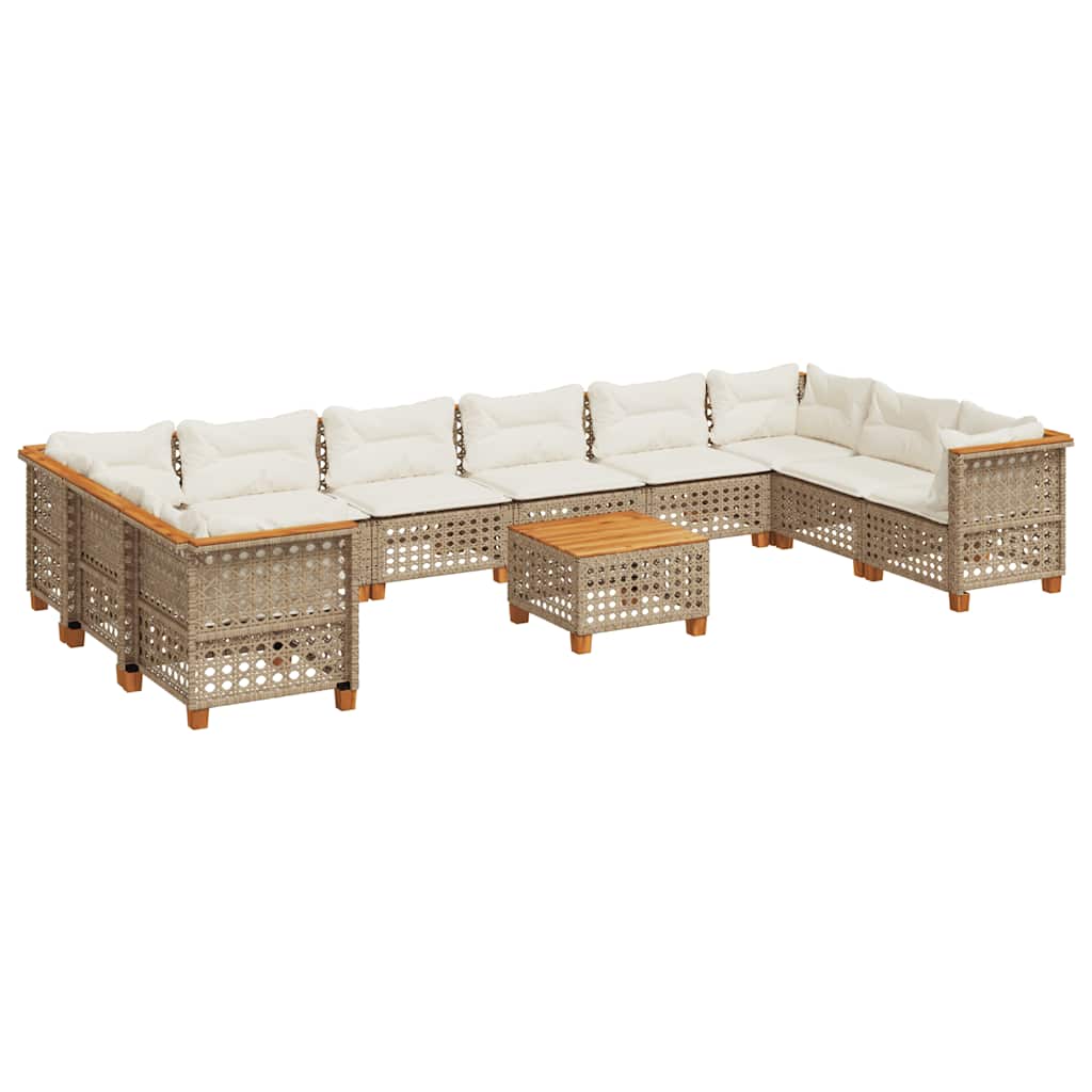 Set Divani da Giardino 11 pz con Cuscini Beige in Polyrattan | homemem39
