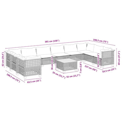 Set Divani da Giardino 11 pz con Cuscini Beige in Polyrattan | homemem39