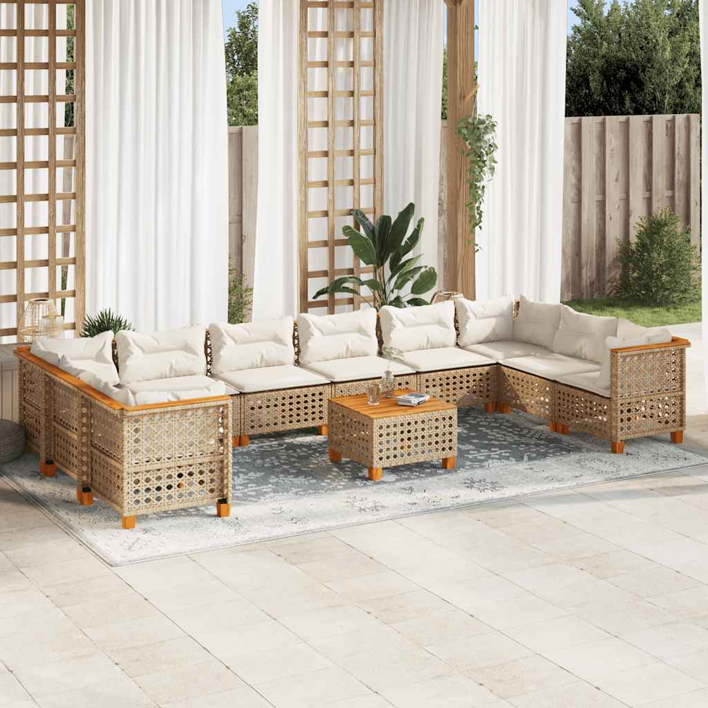 Set Divani da Giardino 11 pz con Cuscini Beige in Polyrattan | homemem39