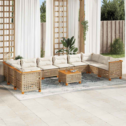 Set Divani da Giardino 11 pz con Cuscini Beige in Polyrattan | homemem39