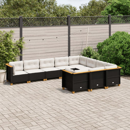 Set Divani da Giardino 10pz con Cuscini in Polyrattan Nero | homemem39