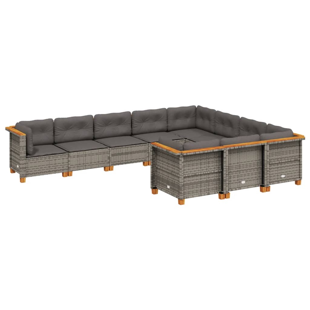 Set Divano da Giardino 10 pz con Cuscini Grigio in Polyrattan - homemem39