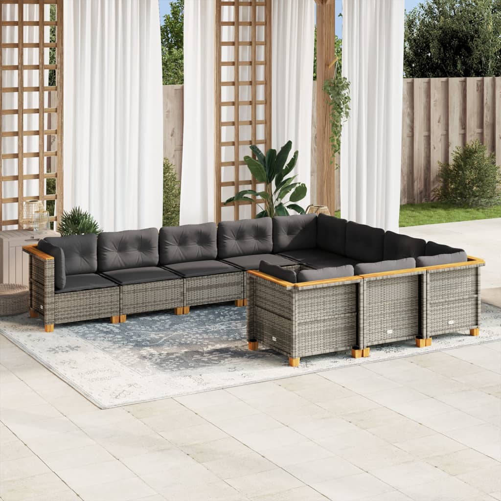 Set Divano da Giardino 10 pz con Cuscini Grigio in Polyrattan - homemem39