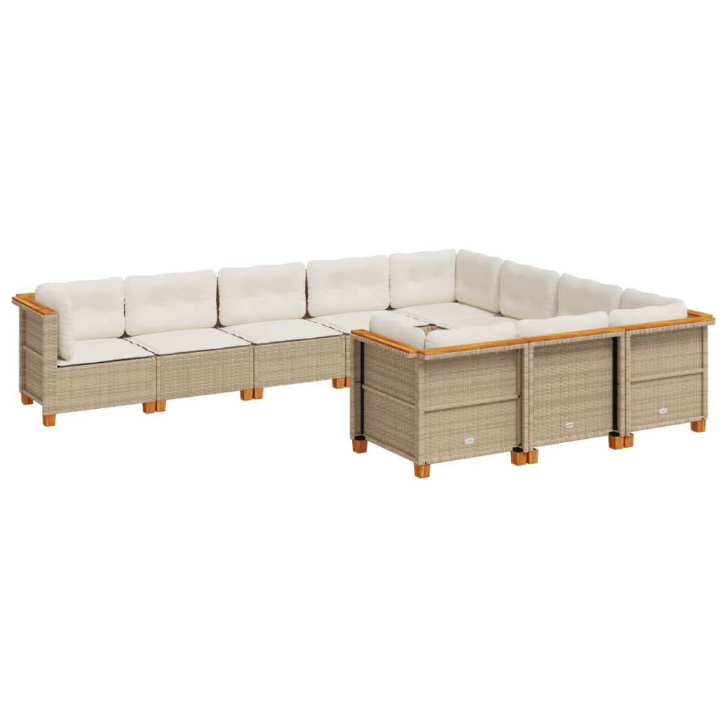 Set Divano da Giardino 10 pz con Cuscini Beige in Polyrattan - homemem39