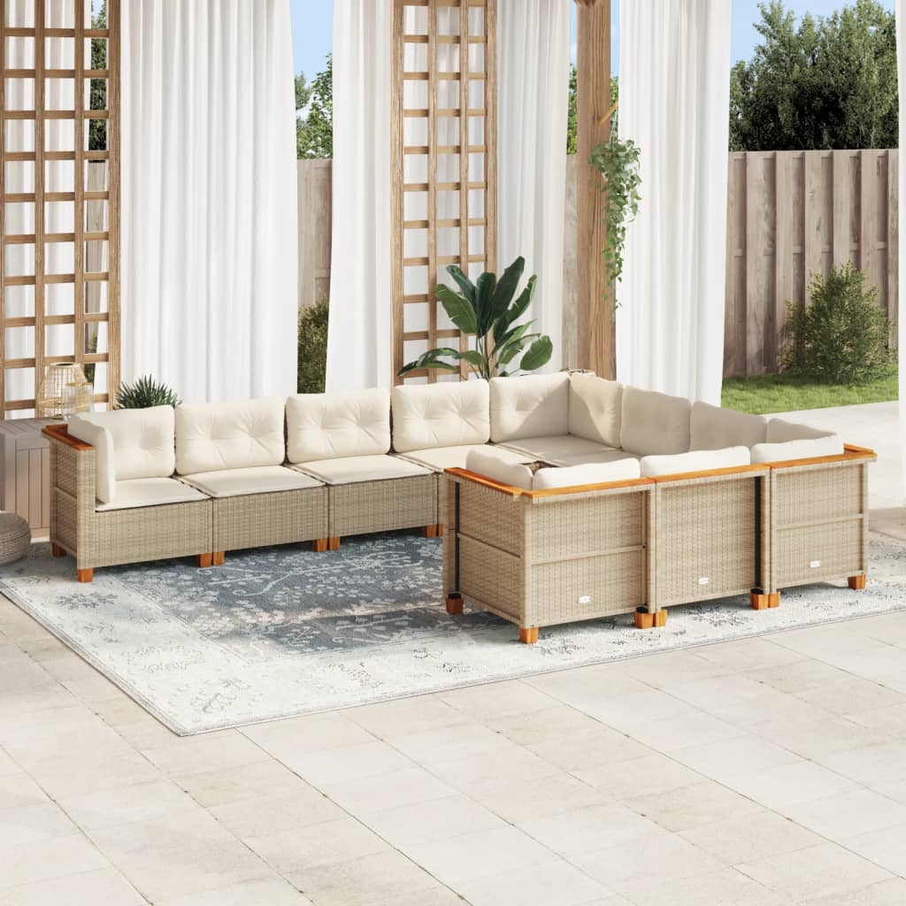 Set Divano da Giardino 10 pz con Cuscini Beige in Polyrattan | homemem39