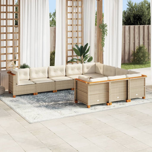 Set Divano da Giardino 10 pz con Cuscini Beige in Polyrattan - homemem39