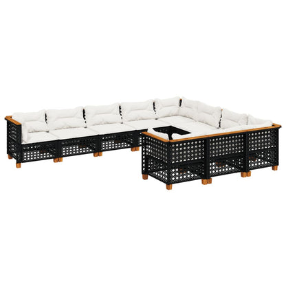 Set Divani da Giardino 10pz con Cuscini in Polyrattan Nero | homemem39