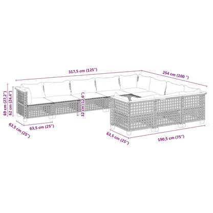 Set Divani da Giardino 10pz con Cuscini in Polyrattan Nero | homemem39