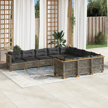 Set Divano da Giardino 10 pz con Cuscini Grigio in Polyrattan - homemem39