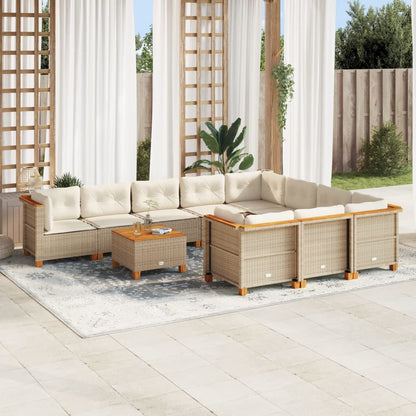 Set Divani da Giardino 11 pz con Cuscini Beige in Polyrattan - homemem39