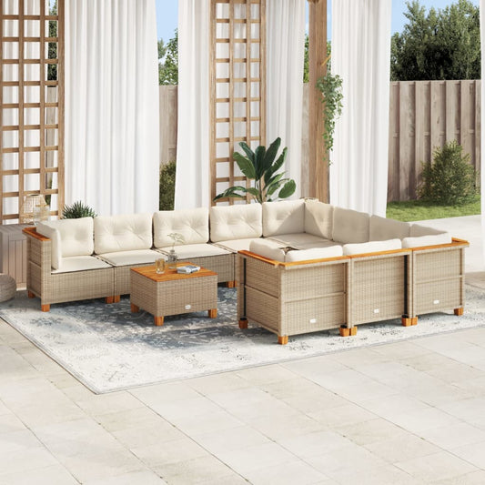 Set Divani da Giardino 11 pz con Cuscini Beige in Polyrattan - homemem39