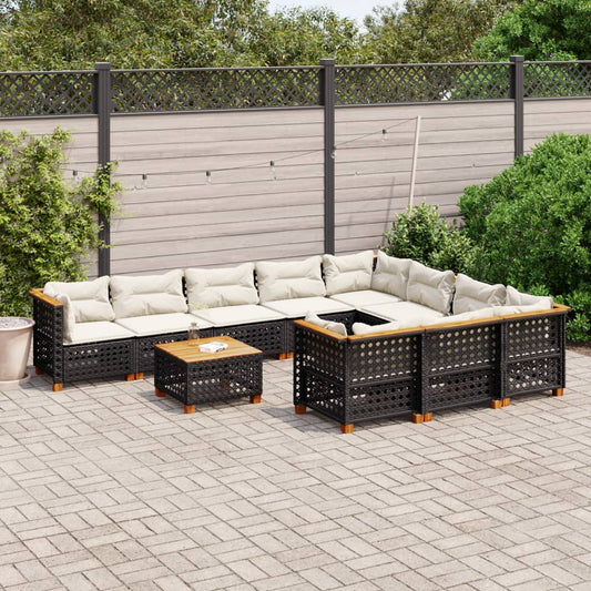 Set Divani da Giardino 11 pz con Cuscini in Polyrattan Nero - homemem39